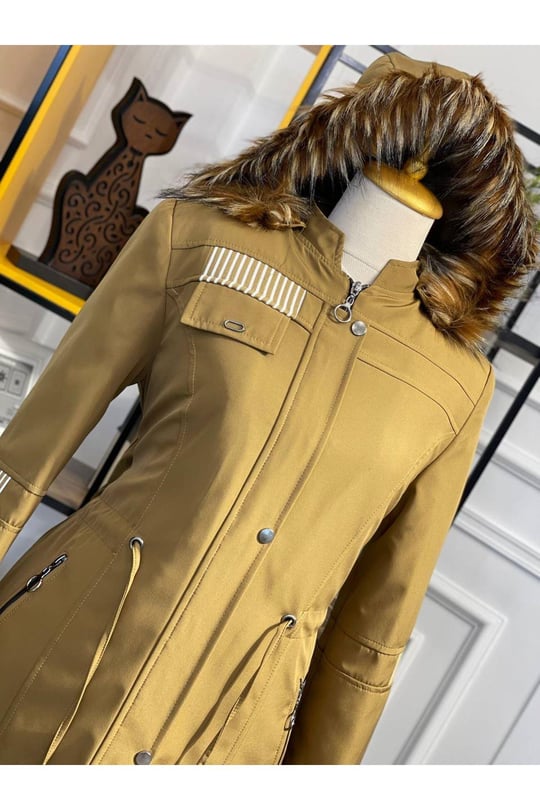 Ribanalı Parka Manto 4228-Camel