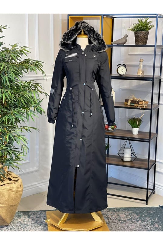 Ribanalı Parka Manto 4228-Siyah