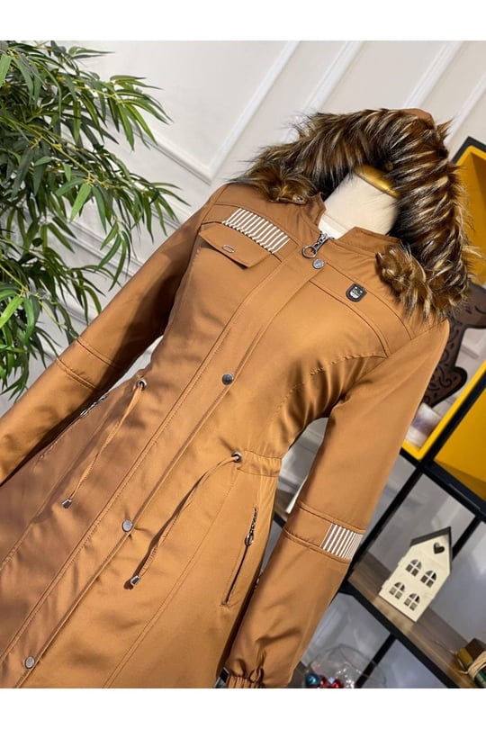 Ribanalı Parka Manto 4228-Taba