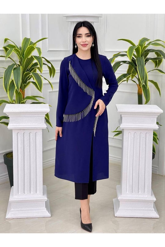 Şaçak Taş Tunik Takım 4742-Saks
