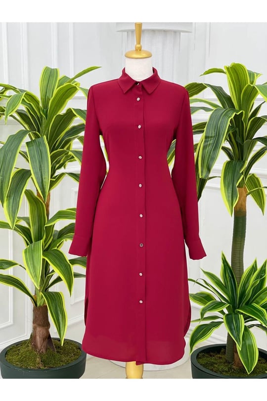 Sade Düğmeli Tunik 5251-Bordo