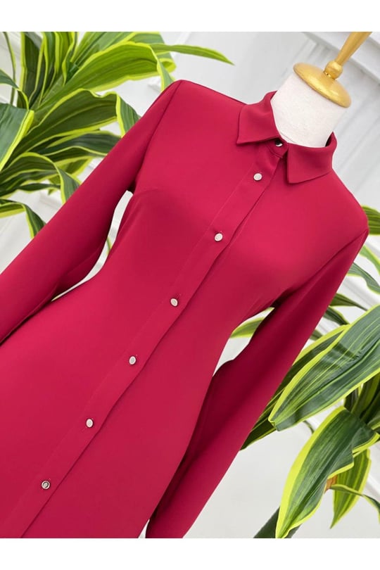 Sade Düğmeli Tunik 5251-Bordo