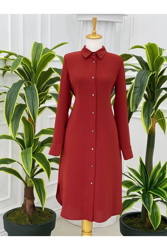 Sade Düğmeli Tunik 5251-Kiremit