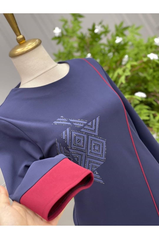 Scuba şerit taş detaylı 534-Lacivert