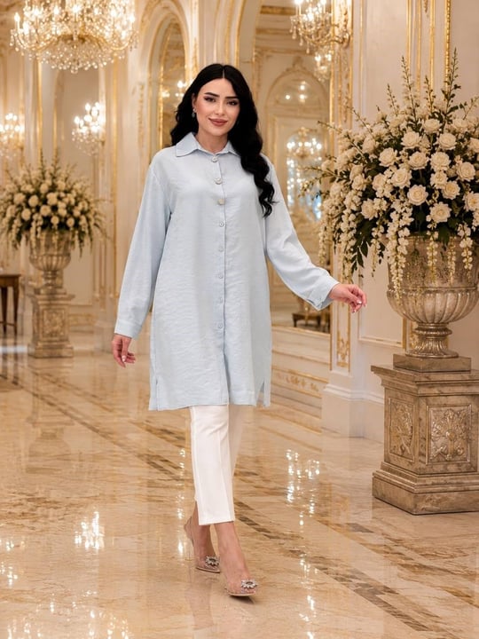Şehirli Stil Uzun Gömlek 260148 T-26 Mavi