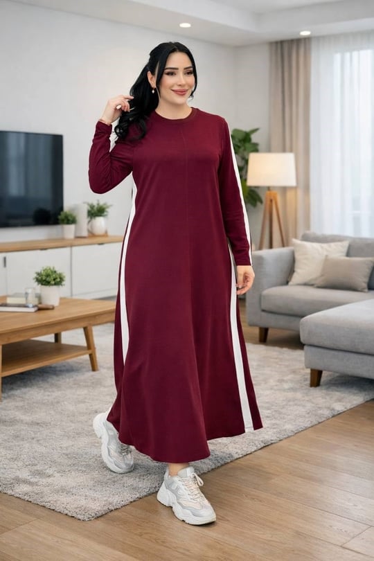 Şerit Detay Günlük Elbise 227 T-26 Bordo
