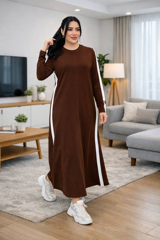 Şerit Detay Günlük Elbise 227 T-26 Kahverengi