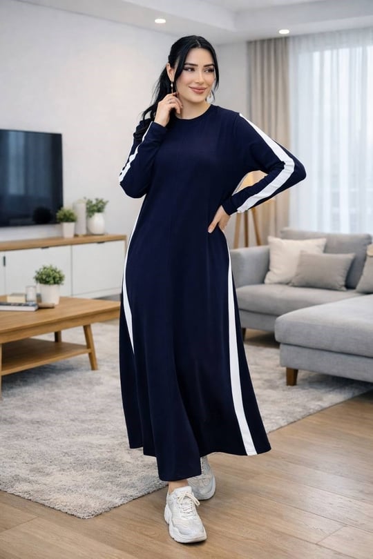 Şerit Detay Günlük Elbise 227 T-26 Lacivert