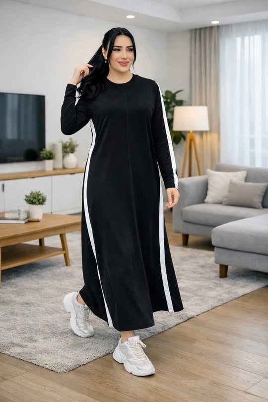 Şerit Detay Günlük Elbise 227 T-26 Siyah