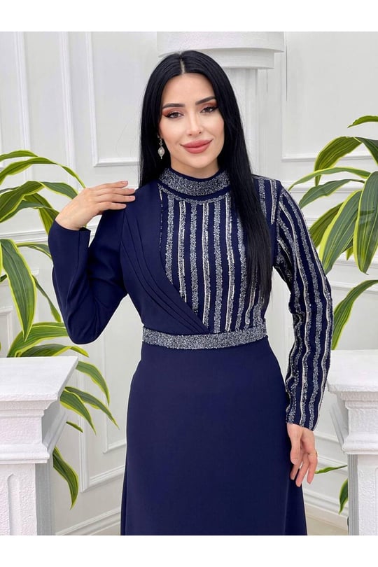 Şerit Taş Krep Abiye 1065-Lacivert