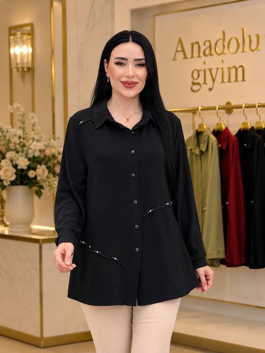 Şerit Taş Polo Yaka Gömlek 5373 T-26 Siyah