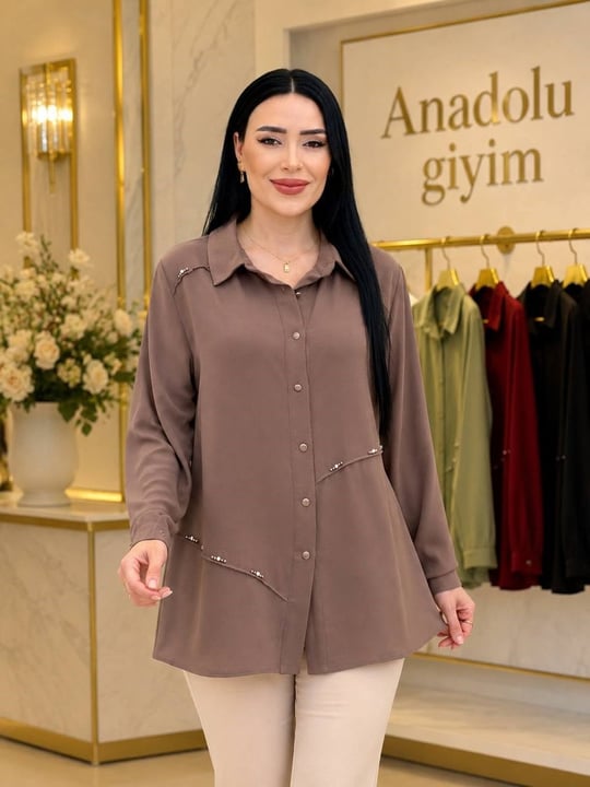 Şerit Taş Polo Yaka Gömlek 5373 T-26 Vizon