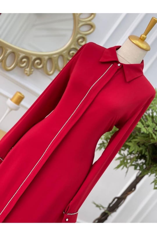 Şerit Taş Tunik 637-Kırmızı