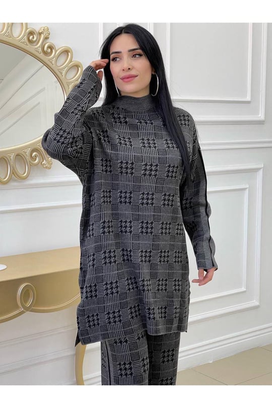 Şeritli Triko Takım 002-Siyah