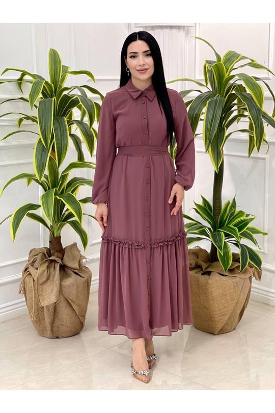 Şifon Gömlek Elbise 12443-Rose