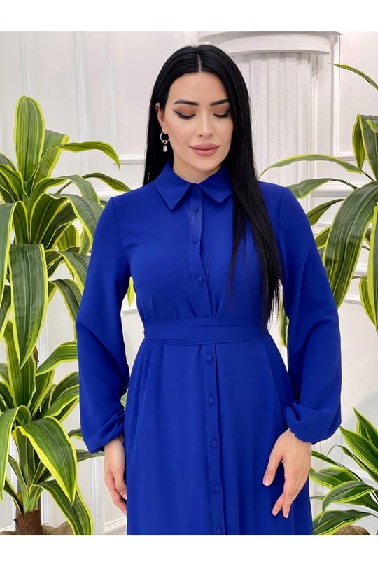 Şifon Gömlek Elbise 12443-Saks