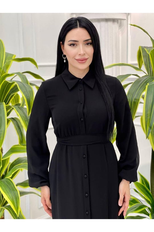 Şifon Gömlek Elbise 12443-Siyah