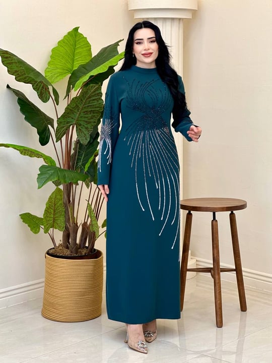 Sim İşleme Suzanna Elbise 1163 T-26 Zümrüt Yeşil
