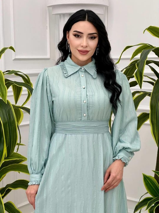 Sim Şerit Detay Elbise 1578 T-24 Mint yeşili