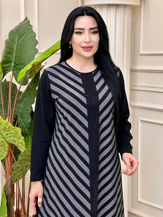 Sim Şerit Yumoş Örme Elbise 9056 t-24 Siyah