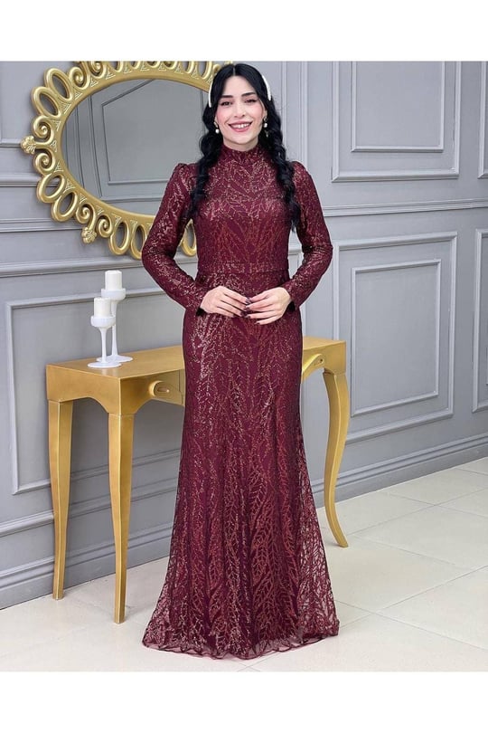 Simli Balık Abiye 3882-Bordo