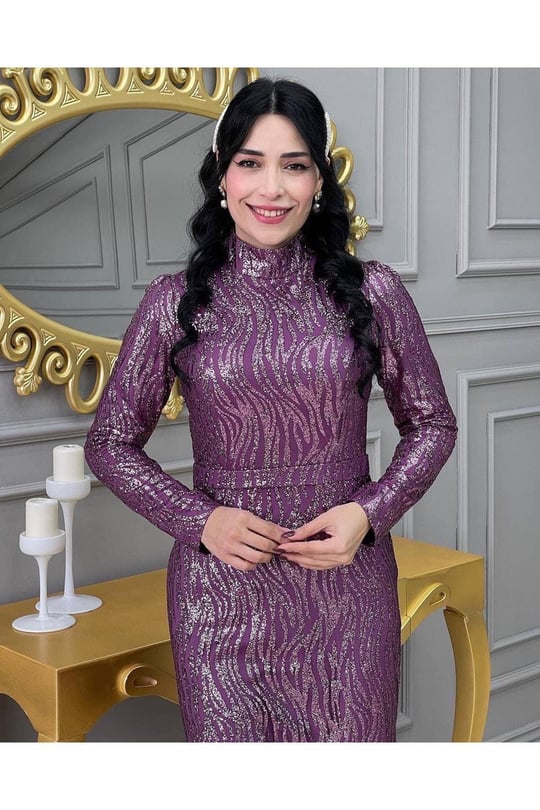 Simli Balık Abiye 3882-Leylak