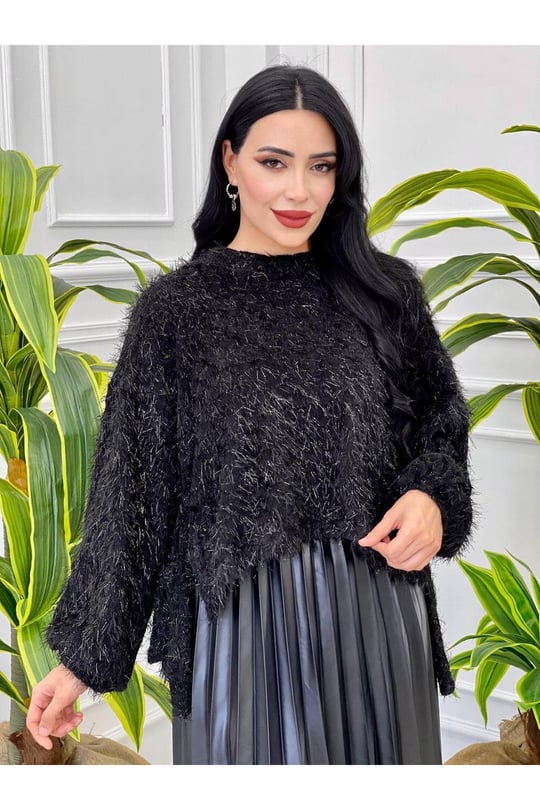Simli Deri Etekli Takım 7086-Siyah