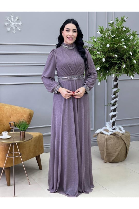 Simli Elbise 3863-Leylak