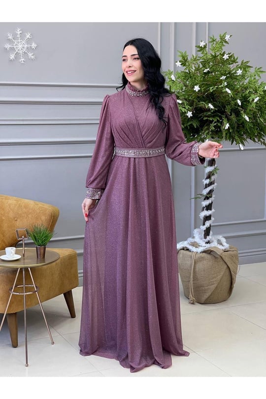 Simli Elbise 3863-Rose