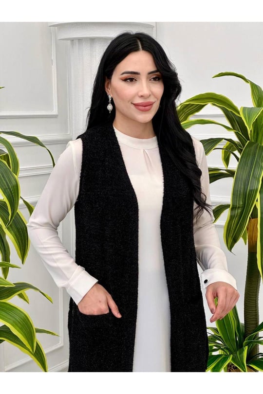 Simli Örme Yelek 3415-Siyah