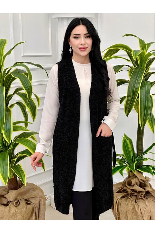 Simli Örme Yelek 3415-Siyah