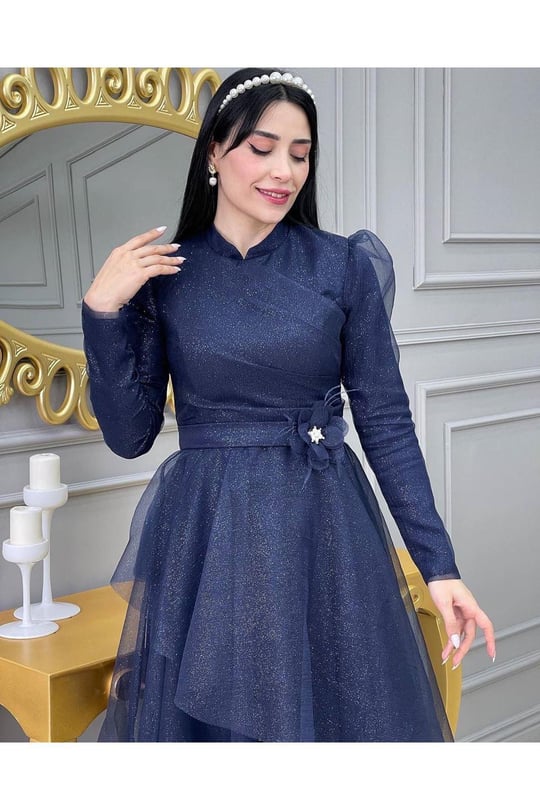 Simli Prenses Abiye 01150-Lacivert
