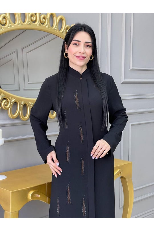 Sıra Taş Ferace 605-Siyah
