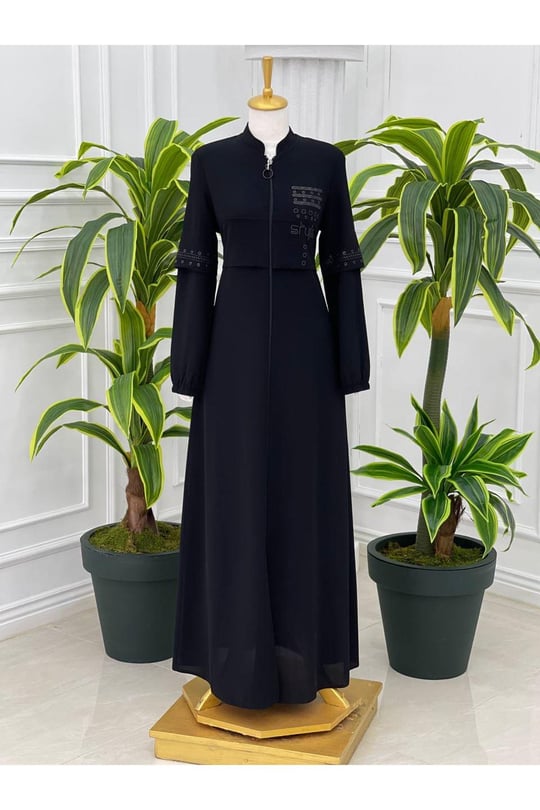 Style Baskı Pardesü 4077-Siyah