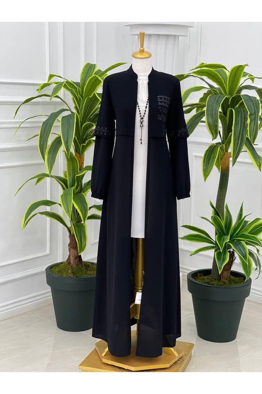 Style Baskı Pardesü 4077-Siyah
