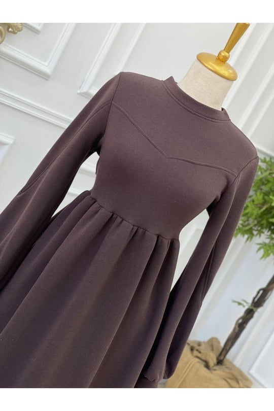 Sweat Elbise 1252-Kahverengi