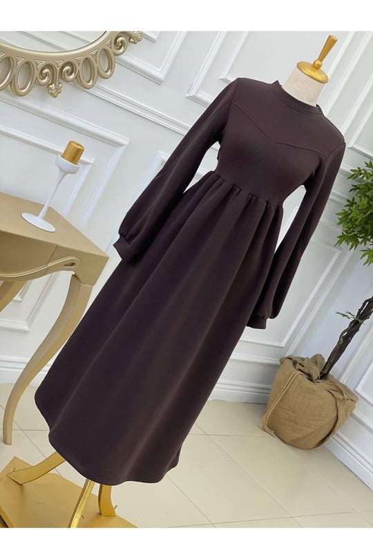 Sweat Elbise 1252-Kahverengi
