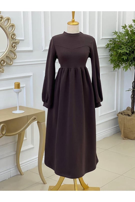 Sweat Elbise 1252-Kahverengi