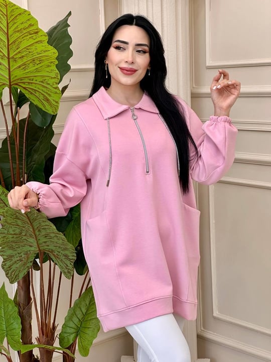 Taş Bağcık Fermuarlı Sweat 170010 t-24 pembe