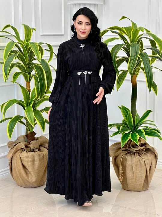Taş Detay Fitilli Elbise 1665 t-024 Siyah