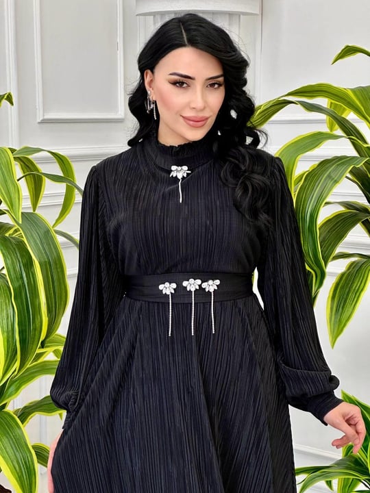 Taş Detay Fitilli Elbise 1665 t-024 Siyah