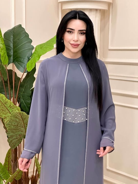 Taş Detay İkili Görünümlü Elbise 5369 T-24 Gri