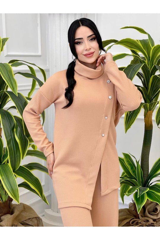 Taş Düğme İkili Takım 7091-Bej