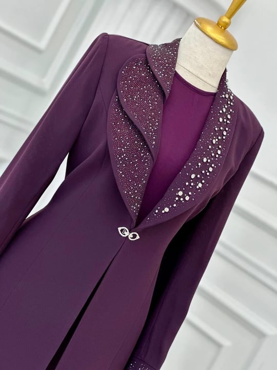 Taş İşleme Abaya İkili  Takım 4113 t-24 Mor