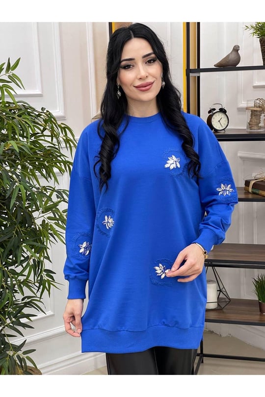 Taş İşleme Sweat 10225-Mavi