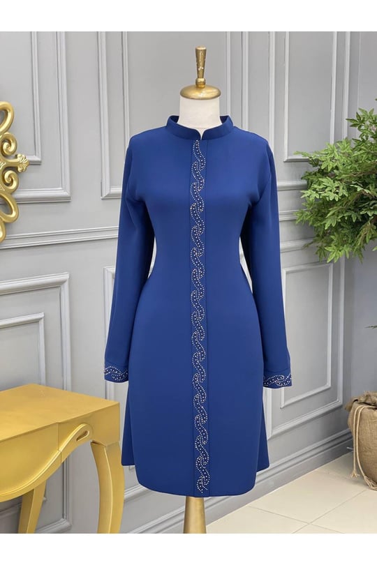 Taş İşleme Tunik 5219-Saks