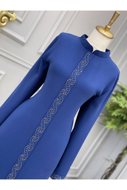 Taş İşleme Tunik 5219-Saks