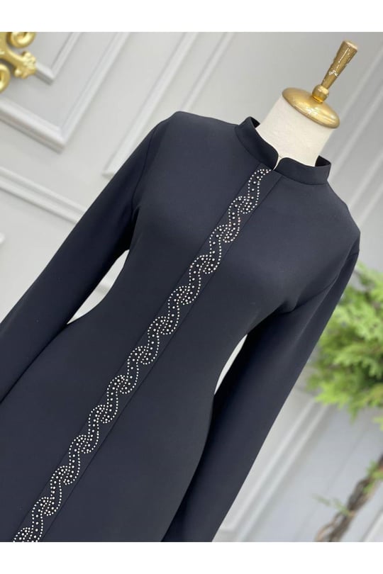 Taş İşleme Tunik 5219-Siyah