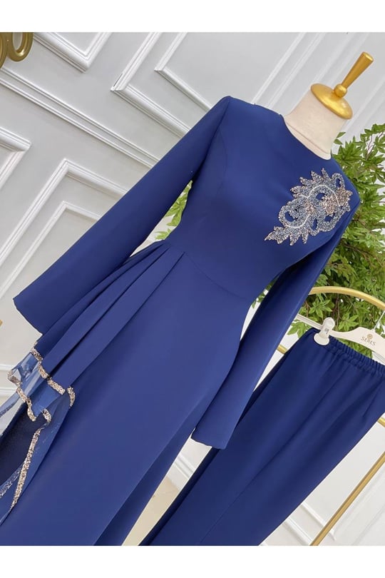 Taş Pile Tunik Takım 22tk37-Saks