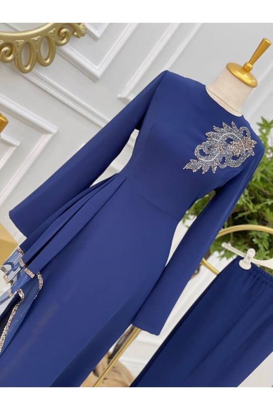 Taş Pile Tunik Takım 22tk37-Saks